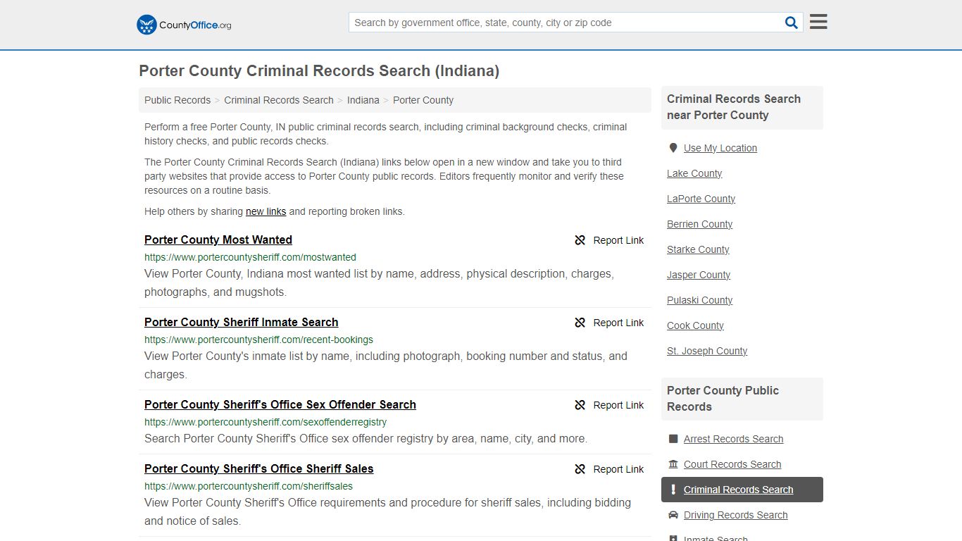 Porter County Criminal Records Search (Indiana) - County Office