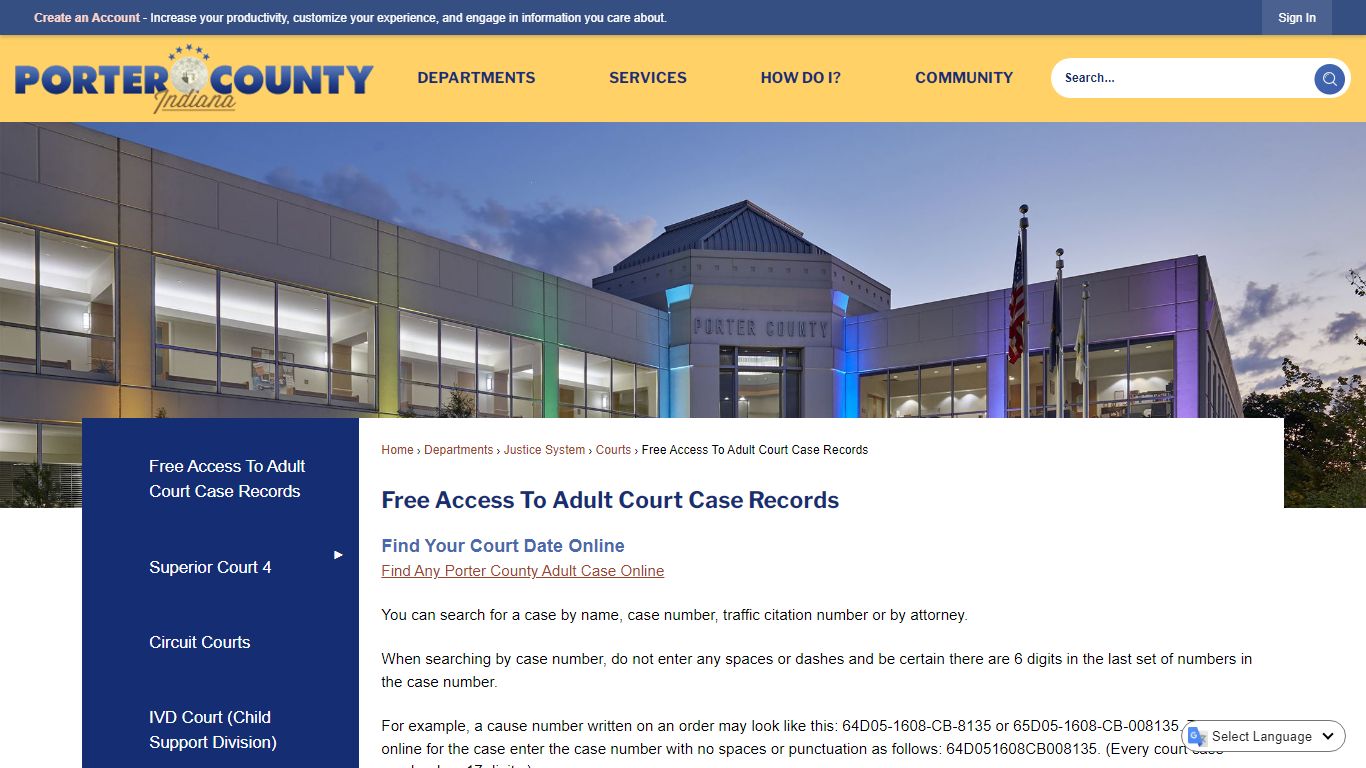 Free Access To Adult Court Case Records - Porter County, IN